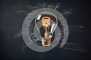 Great idea light bulb drawing on blackboard or chalkboard as bright innovation smart strategy concept