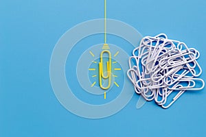 Great ideas concept with paperclip,thinking,creativity,light bulb.