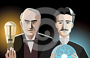 Great inventors with a light bulbs