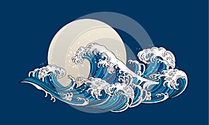 Great Japan wave ocean oriental style vector