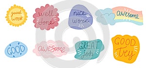 Great job stickers pack Vector illustration.