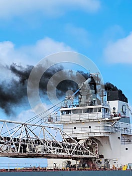 Great Lakes Freighter with Black Smoke