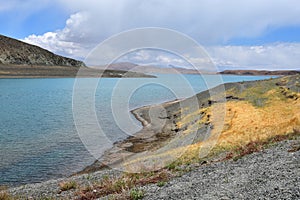 Great lakes of Tibet. Lake Rakshas Tal Langa-TSO in summer in cloudy day