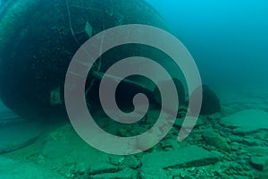 A Great Lakes tugboat shipwreck hull and large prop found in Lake Superior