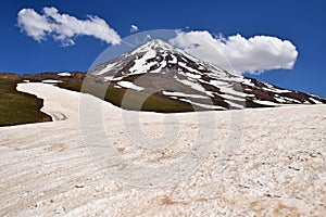 The landscape of Mount Damavand and glacier from north west ridge , Iran photo