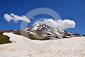The landscape of Mount Damavand and glacier from north west ridge , Iran photo