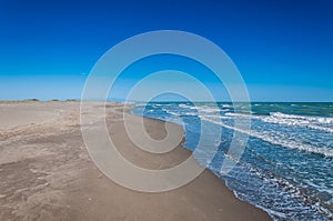 Great landscape isolated beach, sea and sand. Clear sky. Adana/Turkey