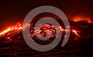 Lava flow on Etna volcano erupting