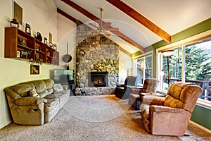 Great living room interior in American country house.