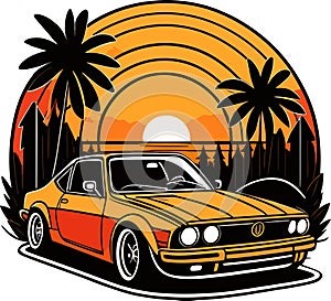 Great lovely vector art sport car sunset