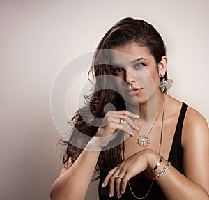 Great model wearing fancy jewelry