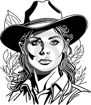 Great monochrome cowboy woman portrait awesome vector