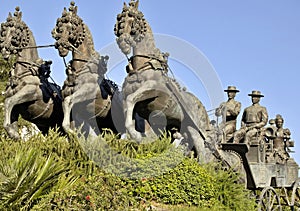 Statue of carriage drawn by 6 horses in Jerez de la Frontera Provincia de Cadiz Andalucia Spain photo