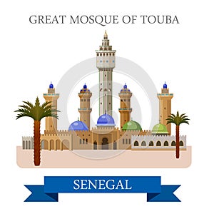 Great Mosque of Touba in Senegal. Flat vector illu