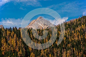 Great mountain peak in autumn landscape. Tatra mountains. Slovak