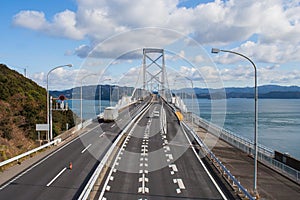 Great Naruto bridge cross over ocean. It is a large suspension bridge that stretches across the Naruto Strait.