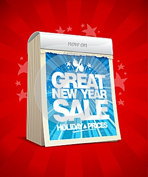 Great new year sale poster concept, tear-off calendar
