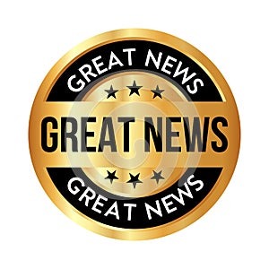 Great News Badge, Rubber Stamp, Banner, Tag, Emblem, Good News Label, Exciting News Banner In Flat Style With Glossy And Shiny