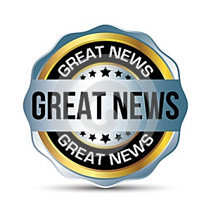 Great News Badge, Rubber Stamp, Banner, Tag, Emblem, Good News Label, Exciting News Banner In Flat Style With Glossy And Shiny