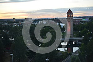 Great Northern Clock Tower at dusk in Spokane