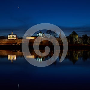 Great Novgorod. Night, the Fortress. River Volkhov