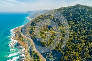 Great Ocean Road passing along coastline.