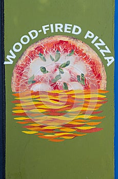 Wood fired pizza sign photo