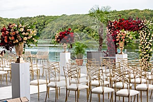 A great outdoor wedding location near the edge of the lake on the pontoon.