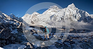 Great panoramic landscapes of the Himalayas in the Khumbu Valley