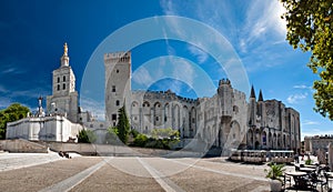 Great panoramic view of Palais des Papes and Notre dame des doms cathedral at Avignon photo