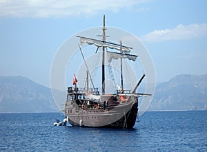 Great pirat ship in sea (in Tu photo