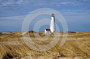 Great Point Lighthouse with wind-swept beach, Nantucket, Massachusetts