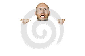 Great portrait of a scared man. Isolated on white.