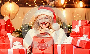 Great present. christmas sales. Boxing day concept. Woman at christmas time. winter holidays celebration. New year