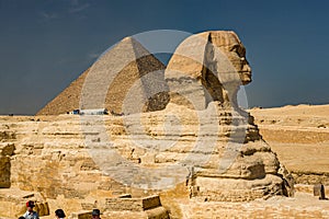 Great pyramid of Cheops and Sphinx in Giza plateau.