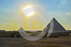 The Great pyramid of Giza in Egypt Cairo with Sphinx and camel