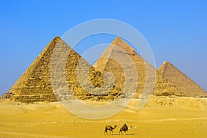 The Great pyramid of Giza in Egypt Cairo with Sphinx and camel photo