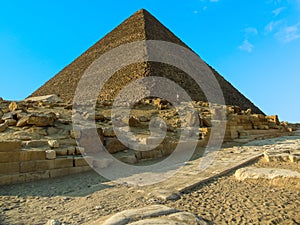 The Great Pyramid at Giza, Egypt rises above ancient ruins