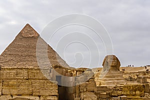 The great pyramid of Khafre and Sphinx in Giza plateau. Cairo, Egypt