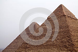 The Great Pyramid and Pyramid of Khefre at the Giza Pyramid Complex in Giza, Egypt