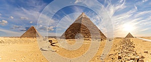 Great Pyramids of Egypt, beautiful desert panorama of Giza