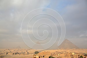 Great pyramids and Giza area on foreground