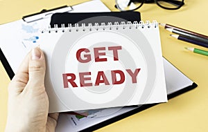 Great READY text concept write on notebook.