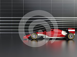 Great red formula racing car in wind tunnel