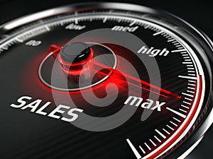Great Sales - sales speedometer with needle points to the maximum