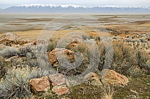 Great Salt Lake Between Rocks and Mountains photo