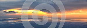 Great Salt Lake Sunset Aerial view from airplane in Wasatch Rocky Mountain Range, sweeping cloudscape and landscape Utah