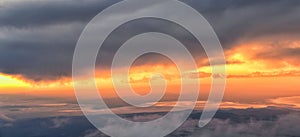 Great Salt Lake Sunset Aerial view from airplane in Wasatch Rocky Mountain Range, sweeping cloudscape and landscape Utah