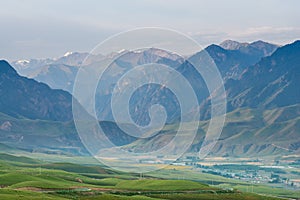 Great scenery of mountain range with valley in the Tien Shan mountains in Xinjiang of China