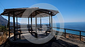 Great Sea View, Viannos, Greece - 2020: You can see the Libyan sea, and the villages